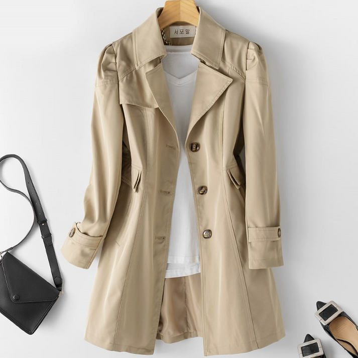 Ruth Kaffee Einreihiger Midi-Trenchcoat für Damen | Klassischer Reverskragen Tailliert Casual Büro - M/L/XL/2XL/3XL/4XL