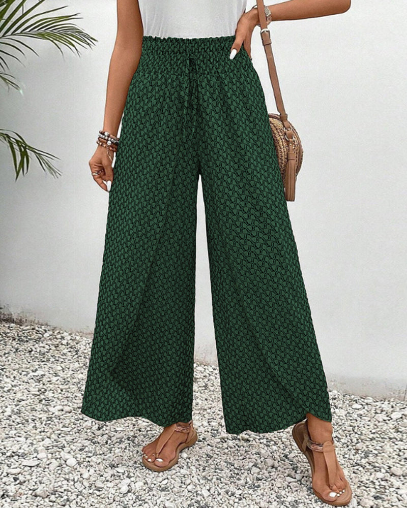 Renate Schwarz Bedruckte Wide-Leg Palazzo-Hose für Damen | Hoher Bund Fliessend | Alltag und Reisen - S/M/L/XL/2XL/3XL