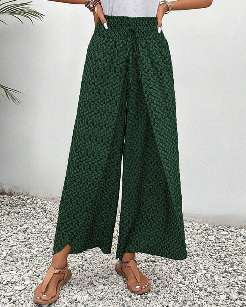Renate Schwarz Bedruckte Wide-Leg Palazzo-Hose für Damen | Hoher Bund Fliessend | Alltag und Reisen - S/M/L/XL/2XL/3XL