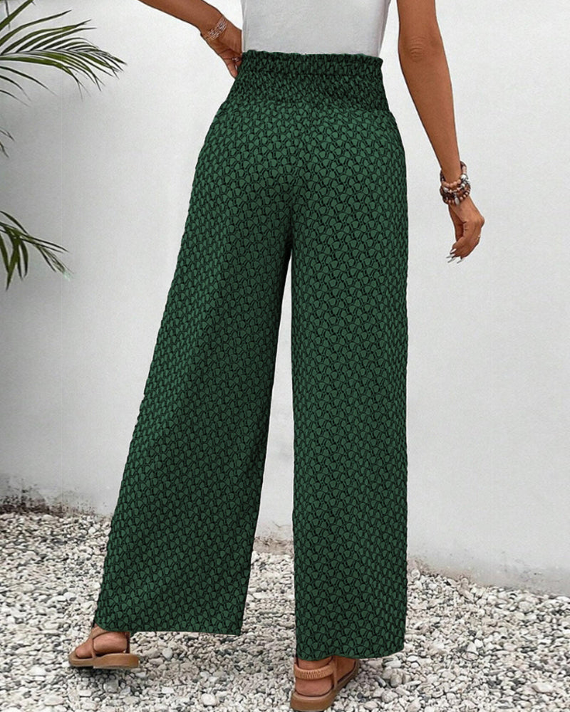 Renate Schwarz Bedruckte Wide-Leg Palazzo-Hose für Damen | Hoher Bund Fliessend | Alltag und Reisen - S/M/L/XL/2XL/3XL