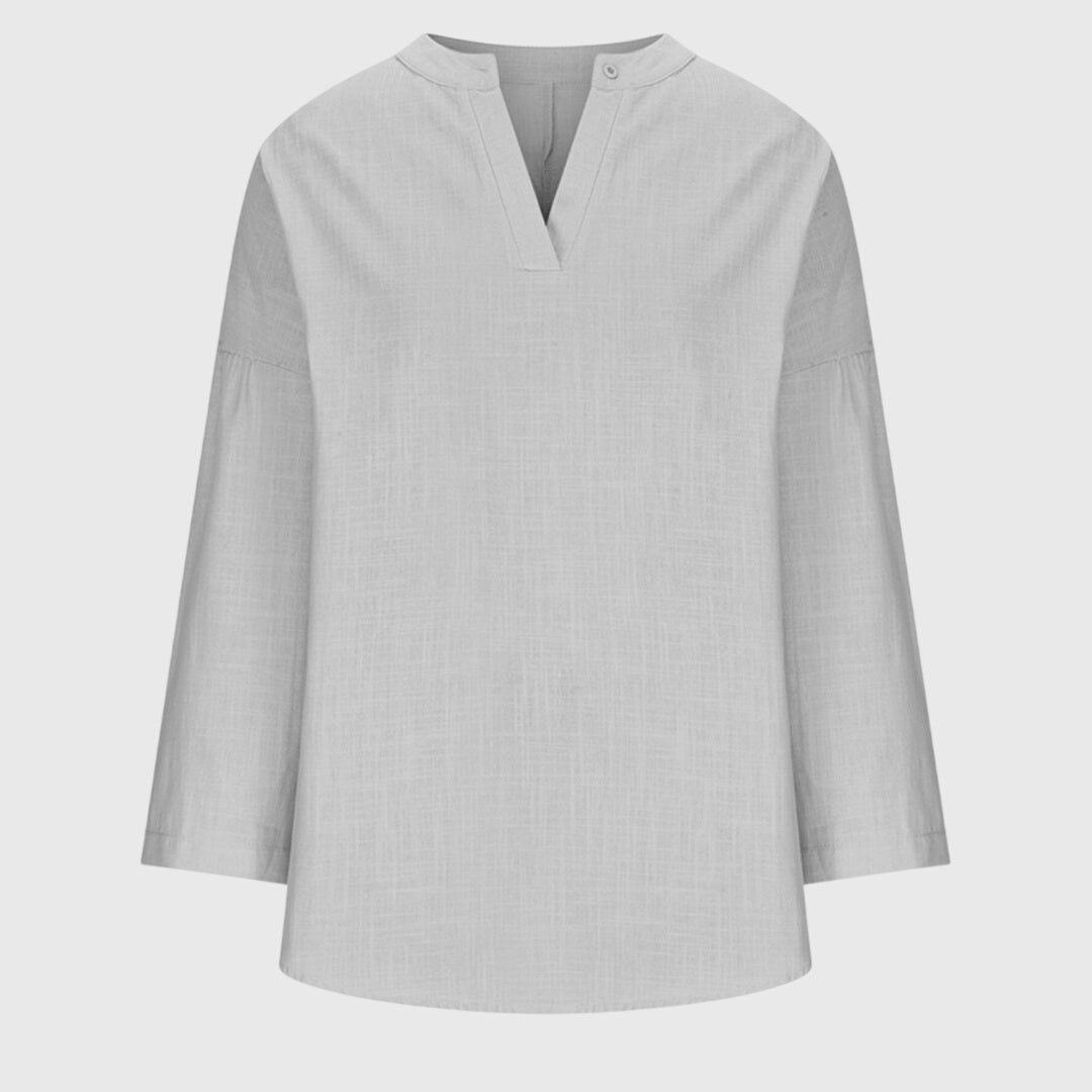 Ruth Hellblau Leinen-Look V-Ausschnitt Bluse für Damen | Lockere Fliessende Passform | Strand und Alltag - S-5XL