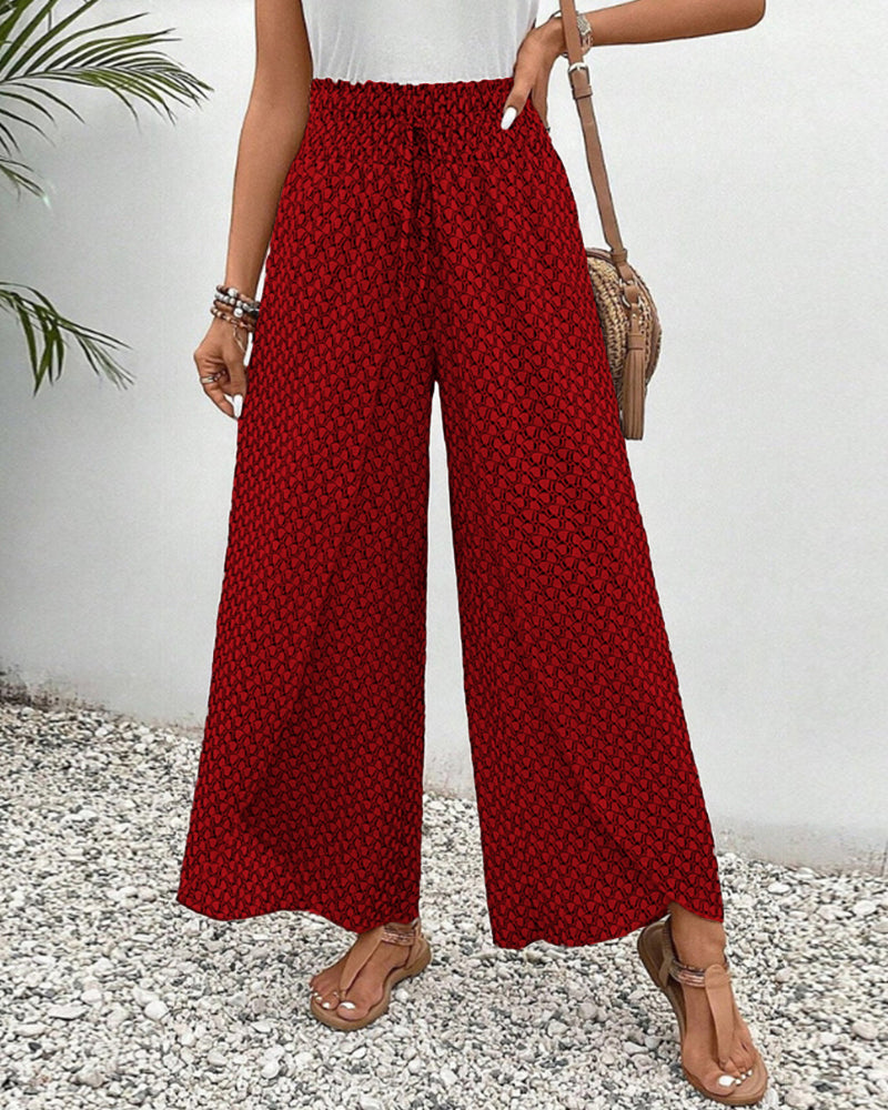 Renate Schwarz Bedruckte Wide-Leg Palazzo-Hose für Damen | Hoher Bund Fliessend | Alltag und Reisen - S/M/L/XL/2XL/3XL