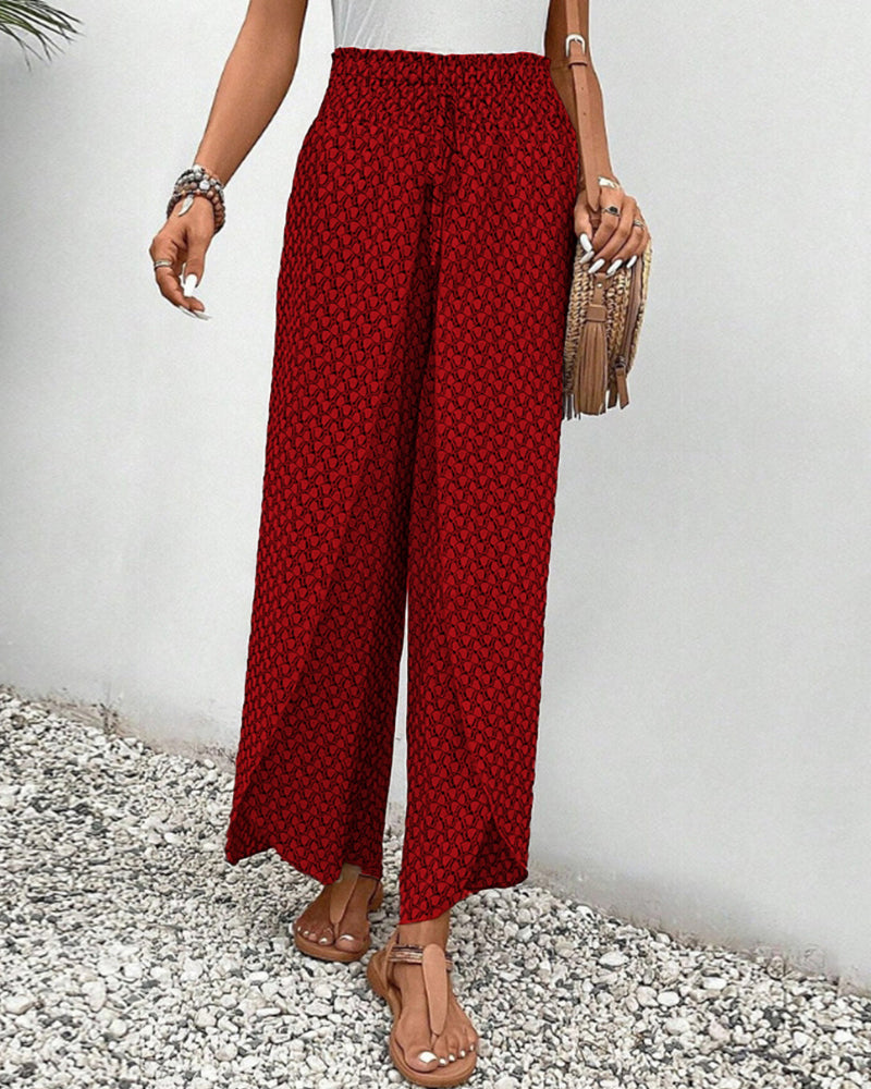Renate Schwarz Bedruckte Wide-Leg Palazzo-Hose für Damen | Hoher Bund Fliessend | Alltag und Reisen - S/M/L/XL/2XL/3XL