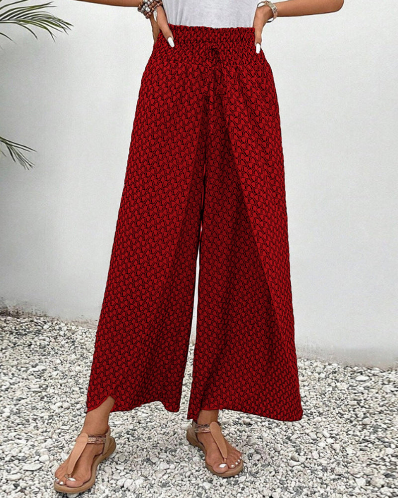 Renate Schwarz Bedruckte Wide-Leg Palazzo-Hose für Damen | Hoher Bund Fliessend | Alltag und Reisen - S/M/L/XL/2XL/3XL