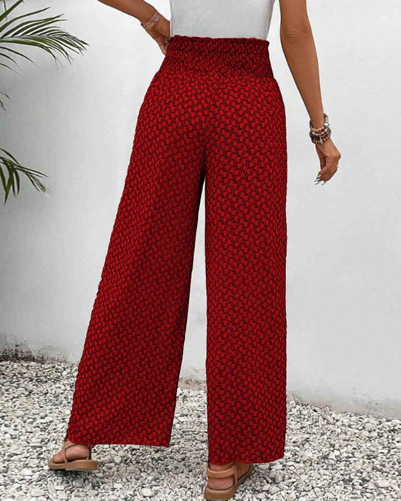 Renate Schwarz Bedruckte Wide-Leg Palazzo-Hose für Damen | Hoher Bund Fliessend | Alltag und Reisen - S/M/L/XL/2XL/3XL