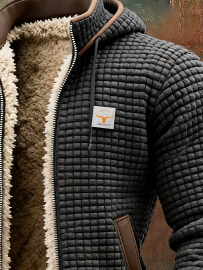 Willi Grau Gefütterte Jacke mit Kapuze für Herren | Sherpa-Futter Waffelmuster Winter Casual - S/M/L/XL/2XL/3XL/4XL/5XL