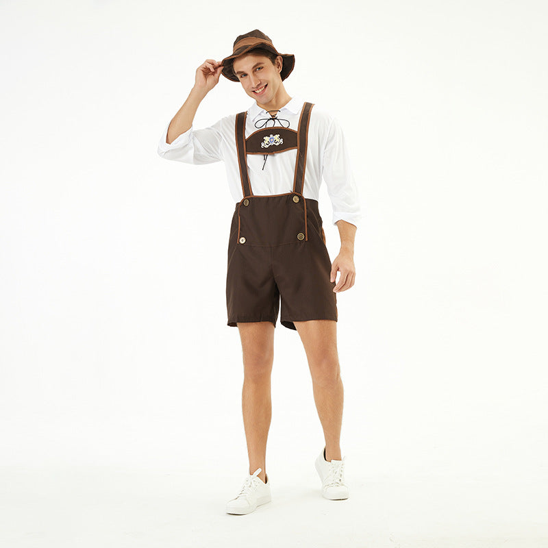 Hugo Dunkelbraun Traditionelle Oktoberfest Trachtenhose für Herren | Trachten Latzhose mit Latz und Stickerei - M/L/XL/2XL/3XL