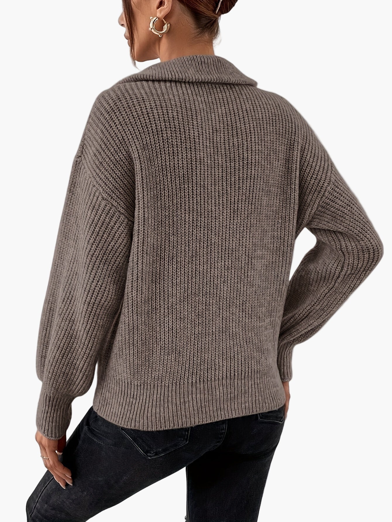 Hildegard Grün Rippenstrick Halbzip-Pullover für Damen | Casual Lapelkragen Langarm - XS/S/M/L