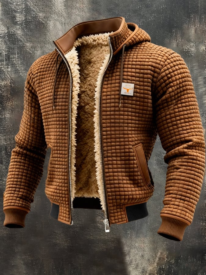 Willi Grau Gefütterte Jacke mit Kapuze für Herren | Sherpa-Futter Waffelmuster Winter Casual - S/M/L/XL/2XL/3XL/4XL/5XL