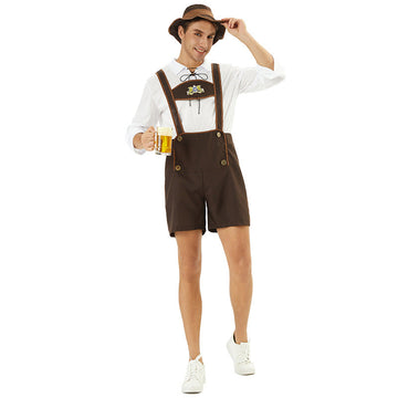 Hugo Dunkelbraun Traditionelle Oktoberfest Trachtenhose für Herren | Trachten Latzhose mit Latz und Stickerei - M/L/XL/2XL/3XL