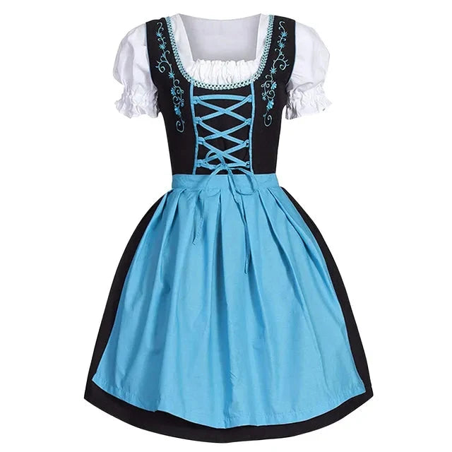 Vreni Blau Besticktes Dirndl-Kleid mit Schürze für Damen | Oktoberfest Volksfest Festlich - M/L/XL/2XL/3XL/4XL/5XL
