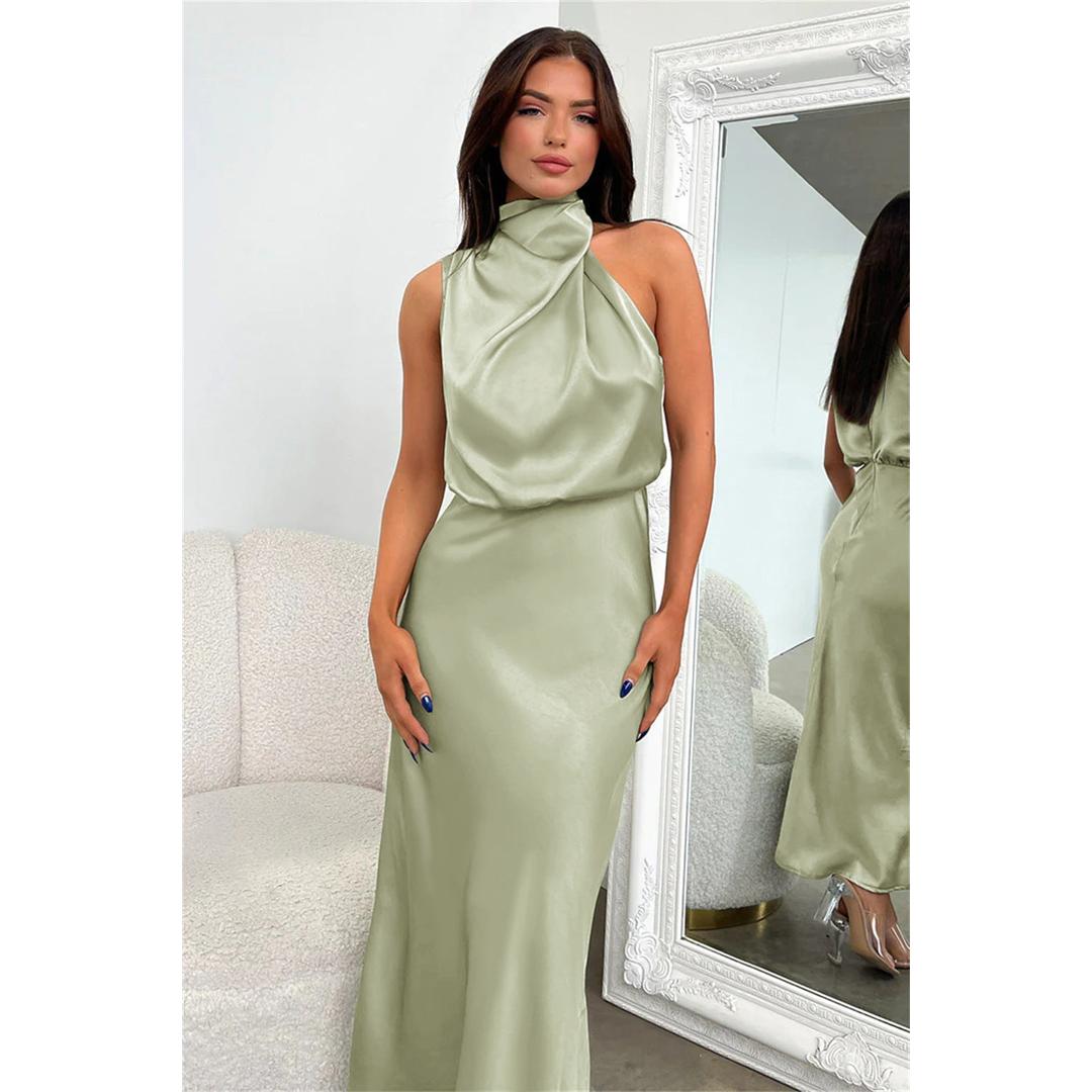 Sonja Hellgrün Satin Cowl-Neckholder Abendkleid für Damen | Elegante Silhouette | Hochzeit Abendanlass - S/M/L/XL