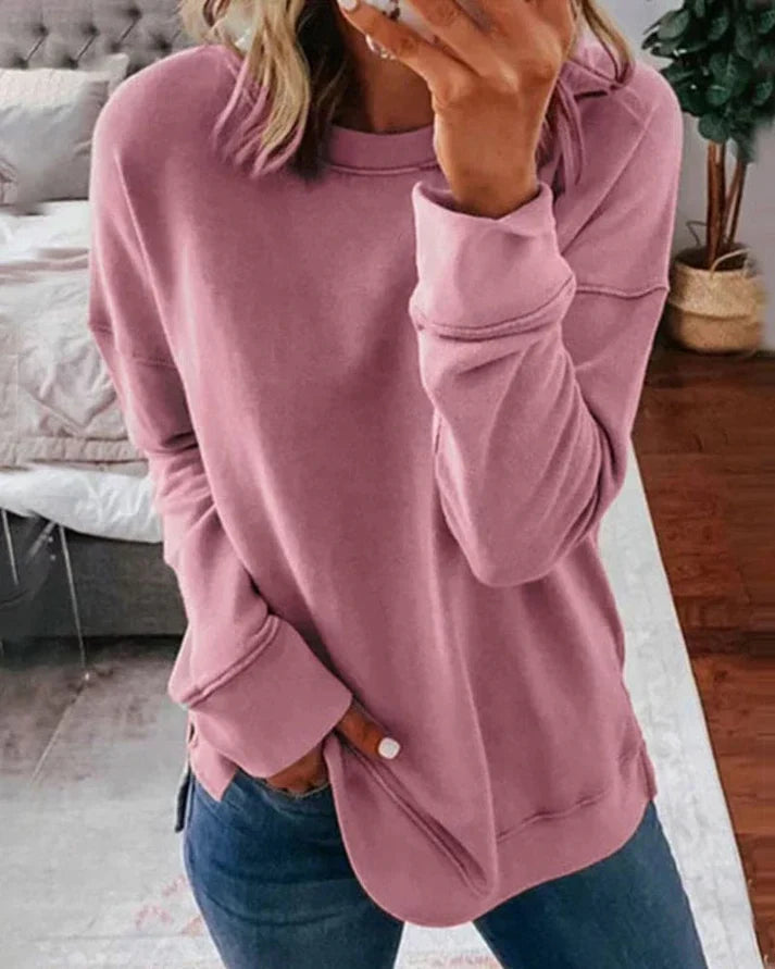 Greta Blau Oversized Sweatshirt mit Daumenlöchern für Damen | Rundhals Casual Langarm - XS-4XL