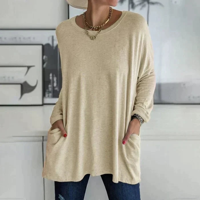 Regula Dunkelgrau Oversized Longline Tunika mit Langarm für Damen | Casual Alltag mit Taschen - S/M/L/XL/2XL/3XL/4XL/5XL