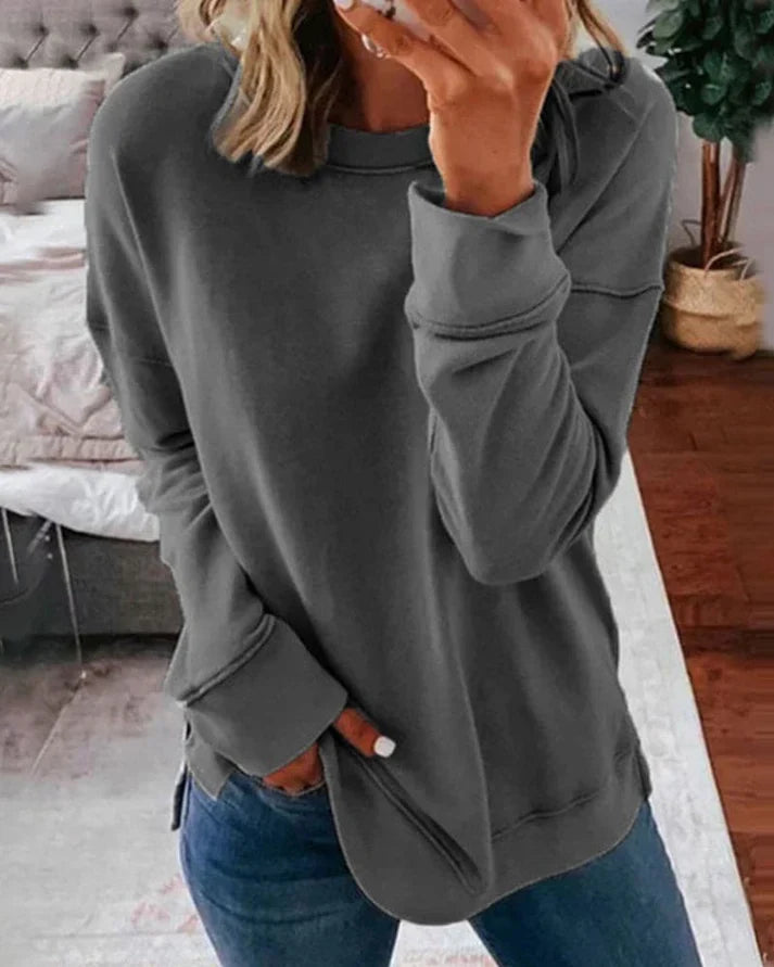Greta Blau Oversized Sweatshirt mit Daumenlöchern für Damen | Rundhals Casual Langarm - XS-4XL