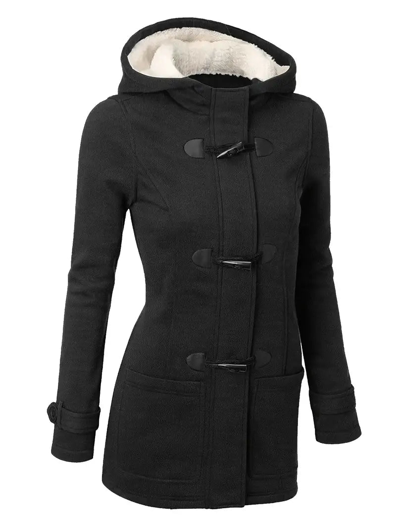 Monika Grün Isolierter Wintermantel mit Kapuze für Damen | Fleece-Innenfutter Knebelknöpfe Casual - S/M/L/XL/2XL/3XL