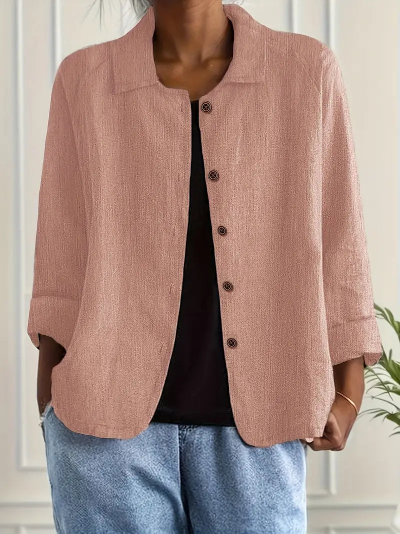 Rosemarie Hellblau Leinen-Baumwoll Hemd-Cardigan für Damen | Luftig Entspannte Passform | Alltag & Reise - S-3XL