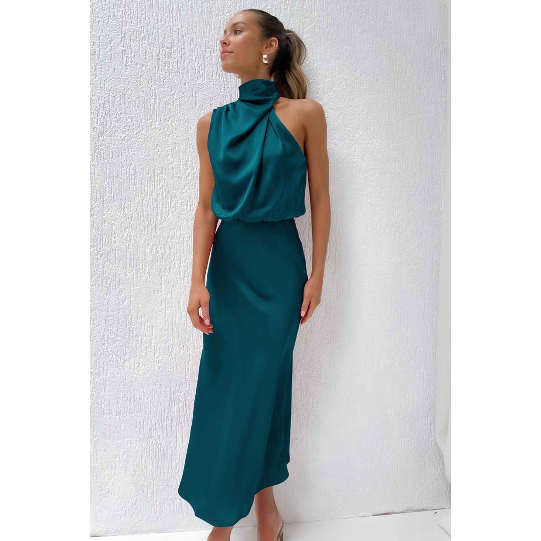 Sonja Hellgrün Satin Cowl-Neckholder Abendkleid für Damen | Elegante Silhouette | Hochzeit Abendanlass - S/M/L/XL