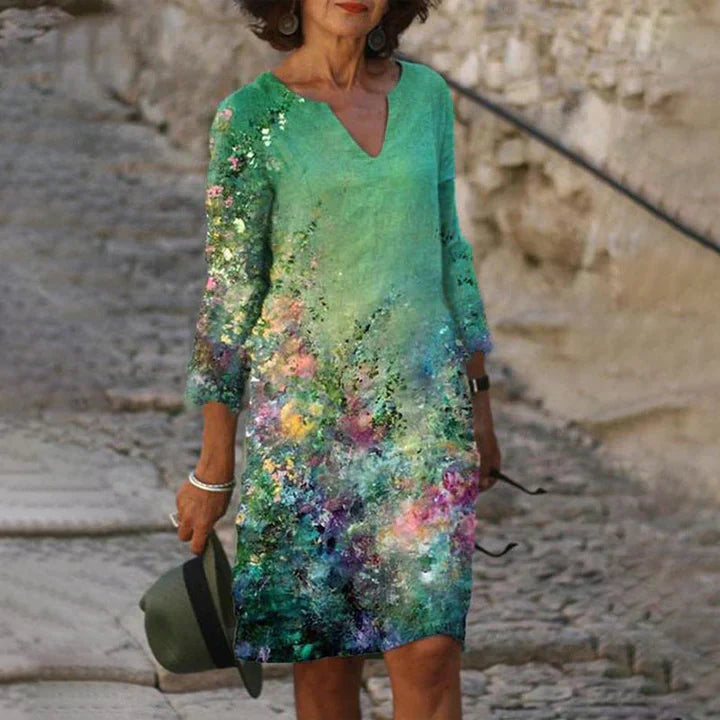 Rosemarie Weiss Bedrucktes Midi-Kleid für Damen mit V-Ausschnitt | Leichter Komfort Alltagsstil - S/M/L/XL/2XL/3XL