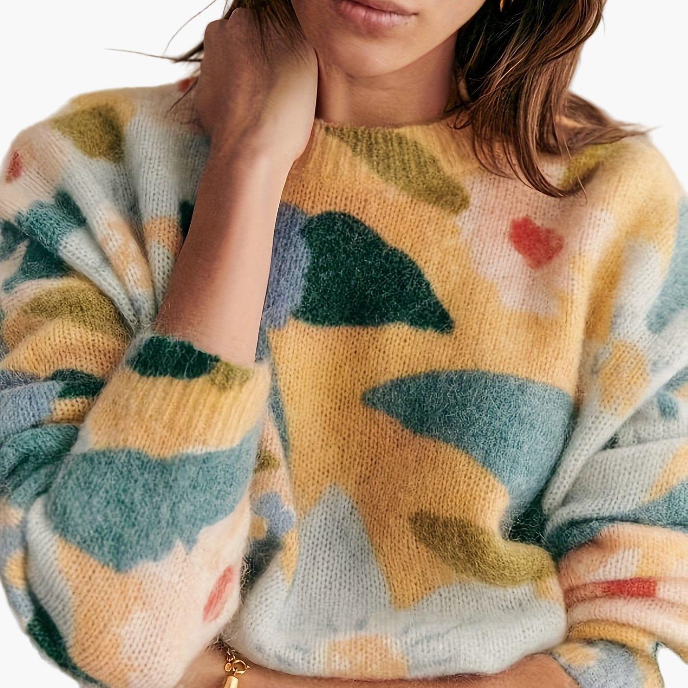 Margret Mehrfarbig Geblümter Strickpullover für Damen | Abstraktes Muster Herbst Winter Casual - S/M/L/XL