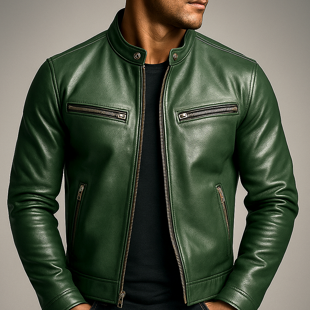 Werner Zigarrenbraun Vintage Leder-Optik Biker-Jacke für Herren | Casual Freizeit Vintage Stil - XS/S/M/L/XL/2XL/3XL