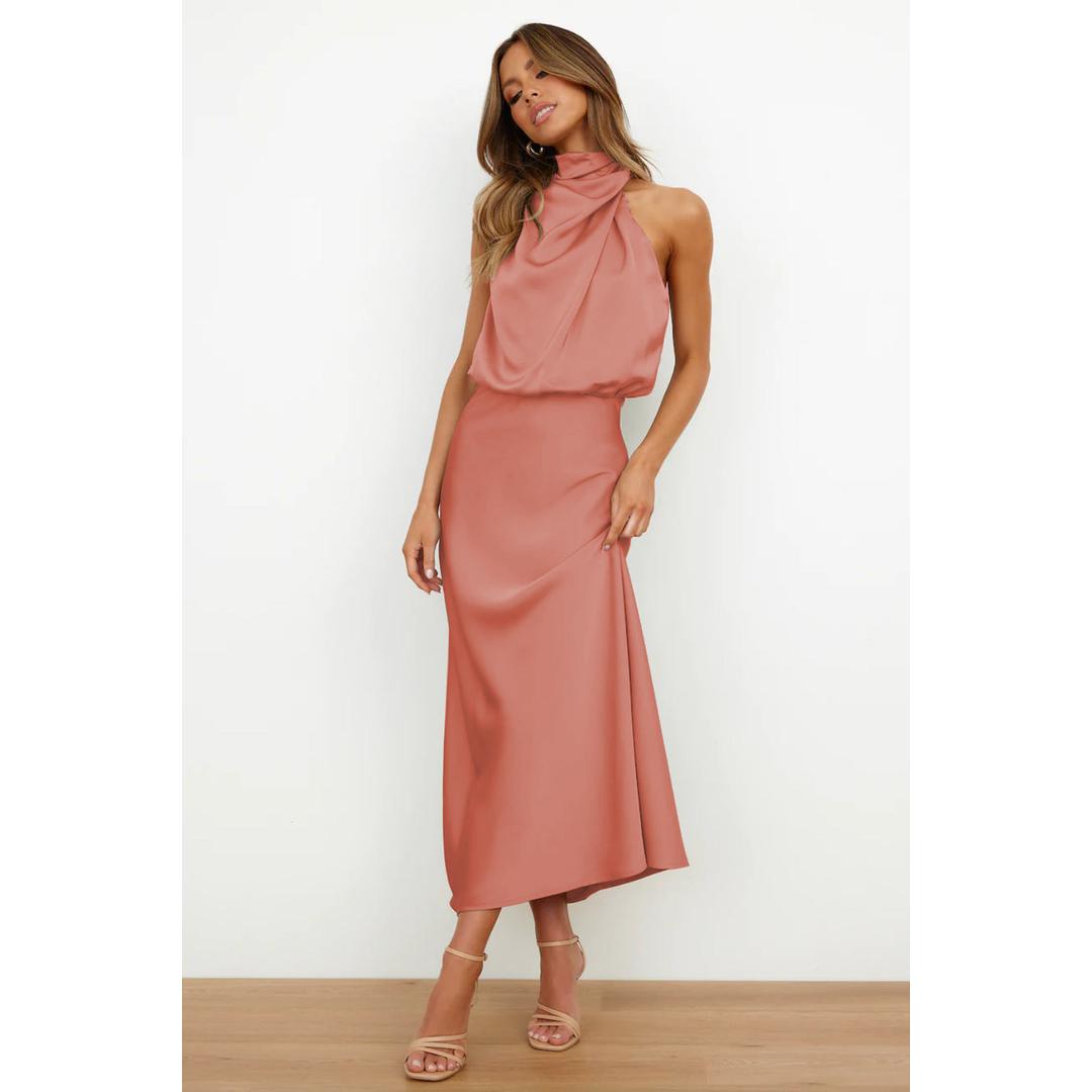 Sonja Hellgrün Satin Cowl-Neckholder Abendkleid für Damen | Elegante Silhouette | Hochzeit Abendanlass - S/M/L/XL