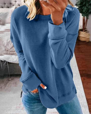 Greta Blau Oversized Sweatshirt mit Daumenlöchern für Damen | Rundhals Casual Langarm - XS-4XL