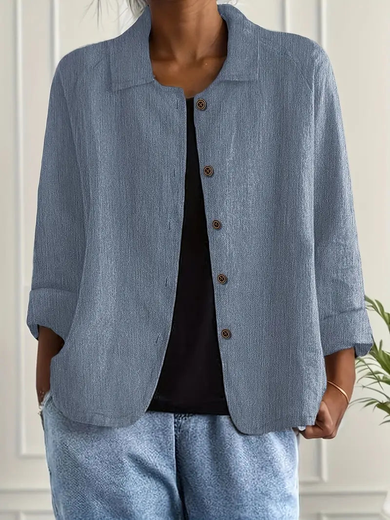 Rosemarie Hellblau Leinen-Baumwoll Hemd-Cardigan für Damen | Luftig Entspannte Passform | Alltag & Reise - S-3XL