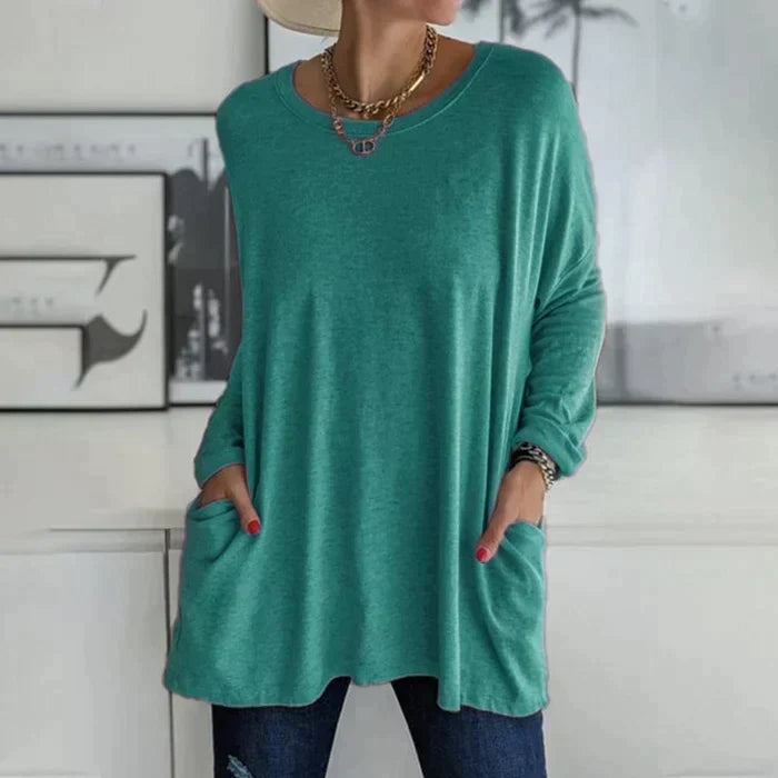 Regula Dunkelgrau Oversized Longline Tunika mit Langarm für Damen | Casual Alltag mit Taschen - S/M/L/XL/2XL/3XL/4XL/5XL