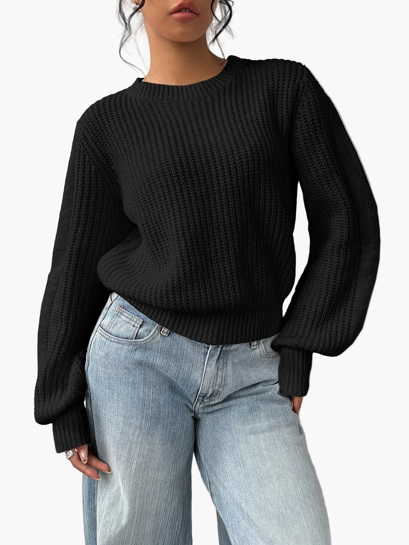 Susanne Pfirsich Grobstrick Oversized Pullover für Damen | Rundhals Casual Alltag - XS/S/M/L/XL