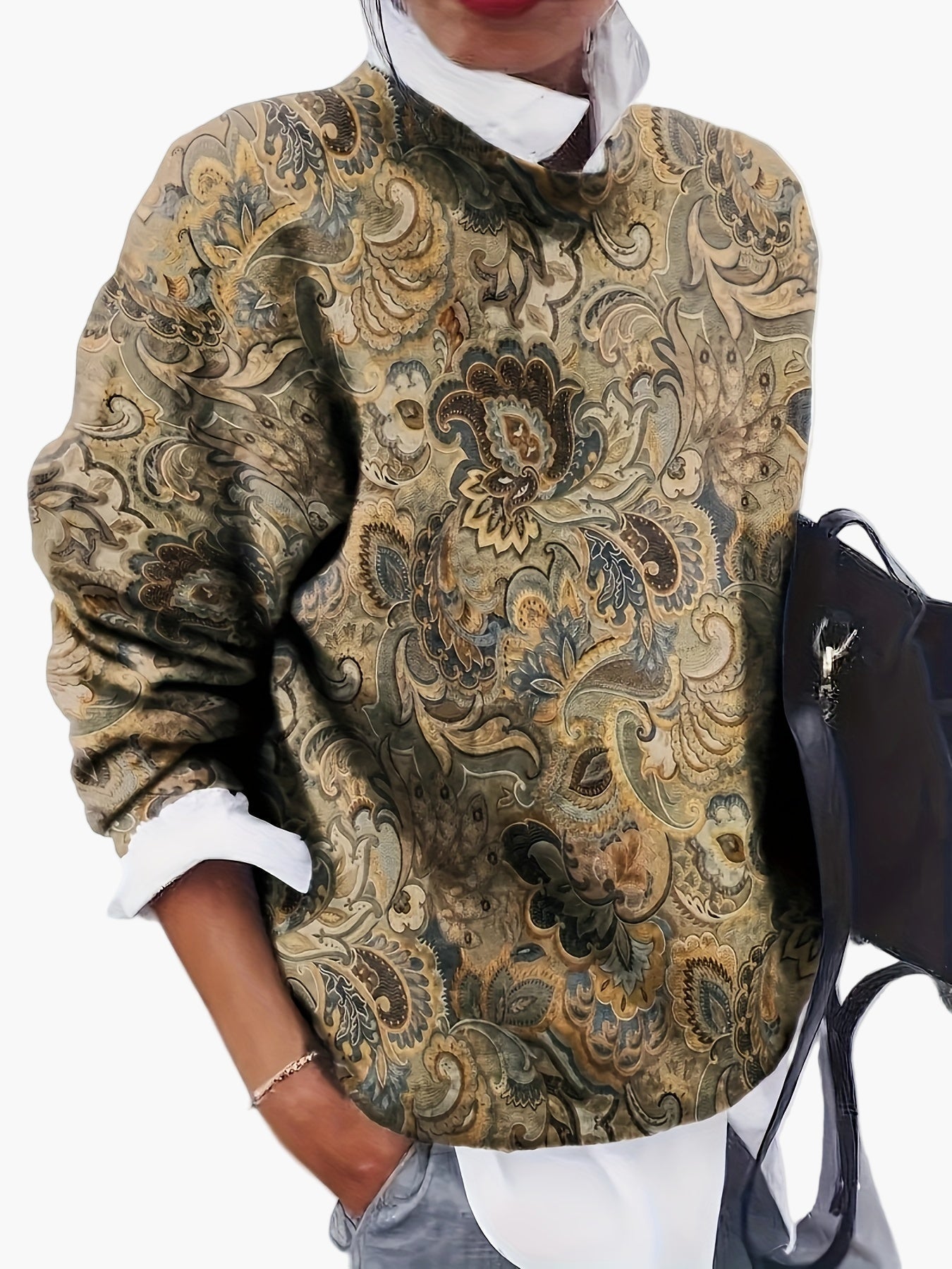 Franziska Mehrfarbig Vintage Bedruckter Pullover für Damen | Paisley-Muster Casual Freizeit und Büro - S/M/L/XL/2XL