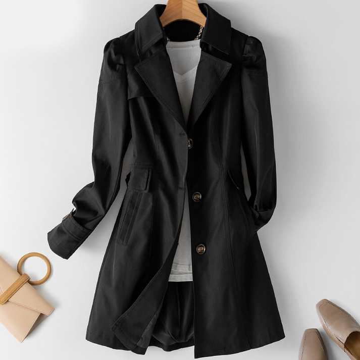 Ruth Kaffee Einreihiger Midi-Trenchcoat für Damen | Klassischer Reverskragen Tailliert Casual Büro - M/L/XL/2XL/3XL/4XL