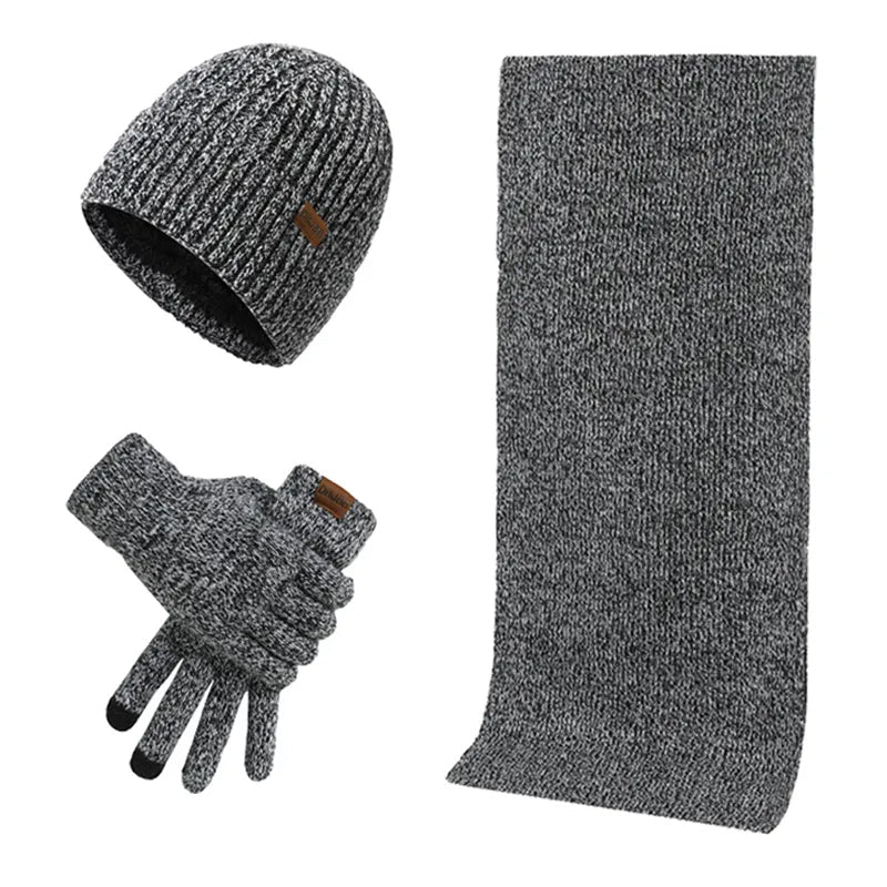 Rolf Grau Strickset Mütze Schal Handschuhe für Herren | Winter Casual - Einheitsgrösse