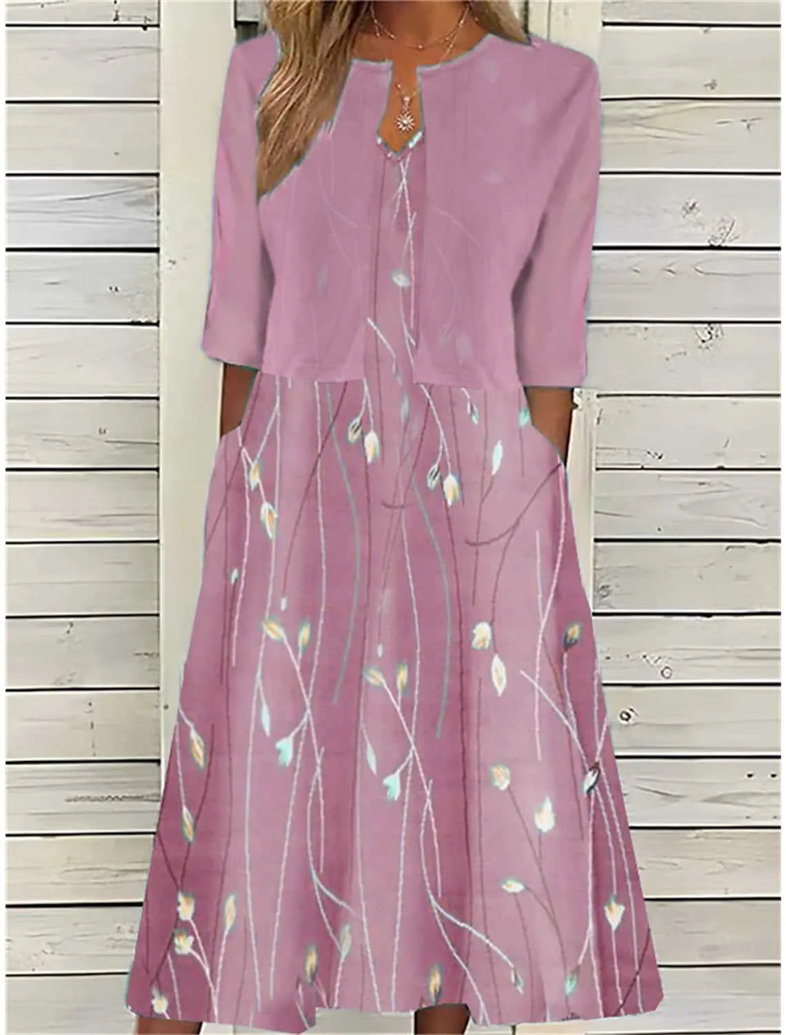 Monika Hellblau Blumen Zweiteiliges Midi-Kleid für Damen | Leichte Baumwollmischung | Frühling Sommer - S/M/L/XL/2XL