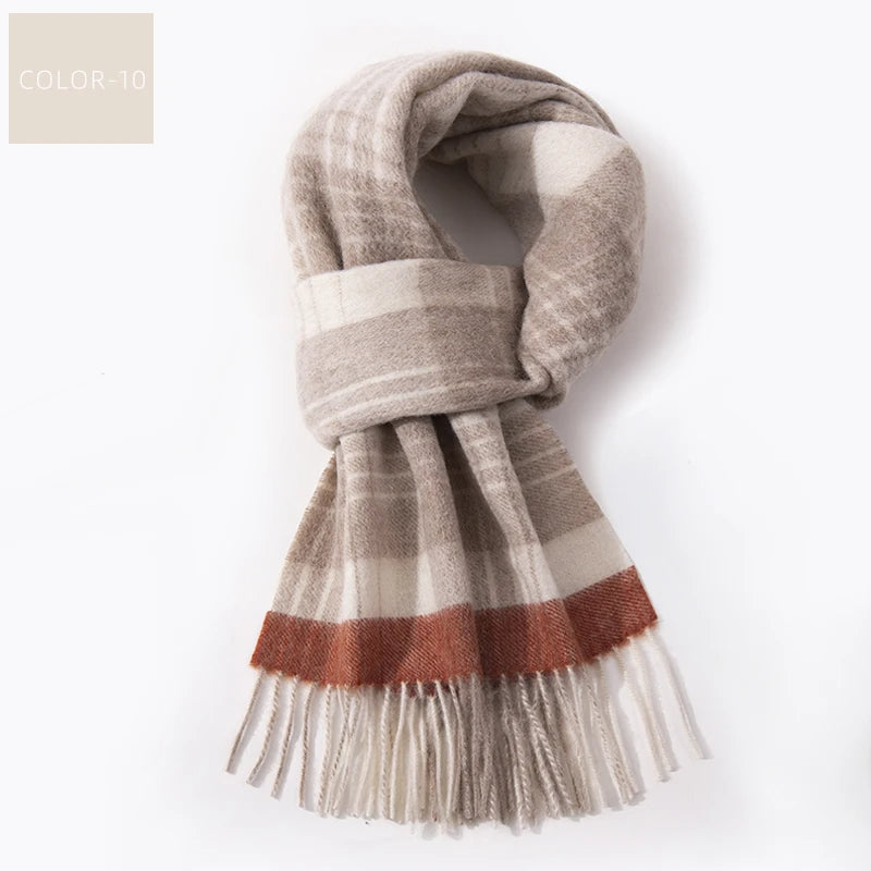 Ernst Blau Karierter Winter-Schal mit Fransen für Damen und Herren | Karomuster Warm Casual - 180 x 30 cm