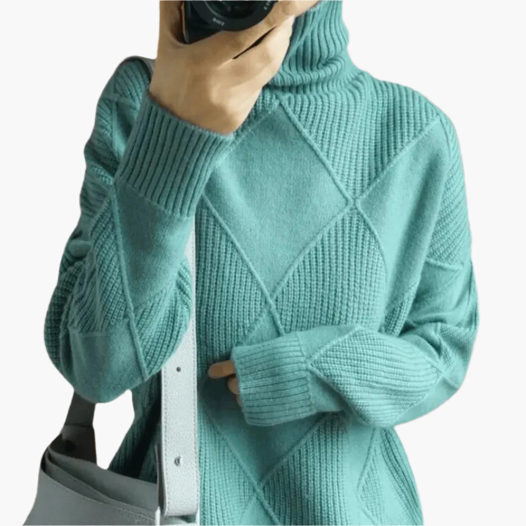 Anita Gelb Oversized Rollkragenpullover mit Rautenmuster für Damen | Casual Büro Herbst - S/M/L/XL/2XL