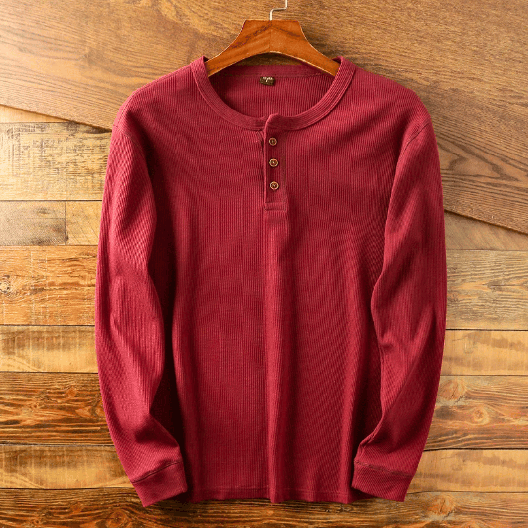 Werner Grau Geripptes Langarm-Henley-Shirt für Herren | Entspannter Komfort | Alltag & Freizeit - S/M/L/XL/2XL