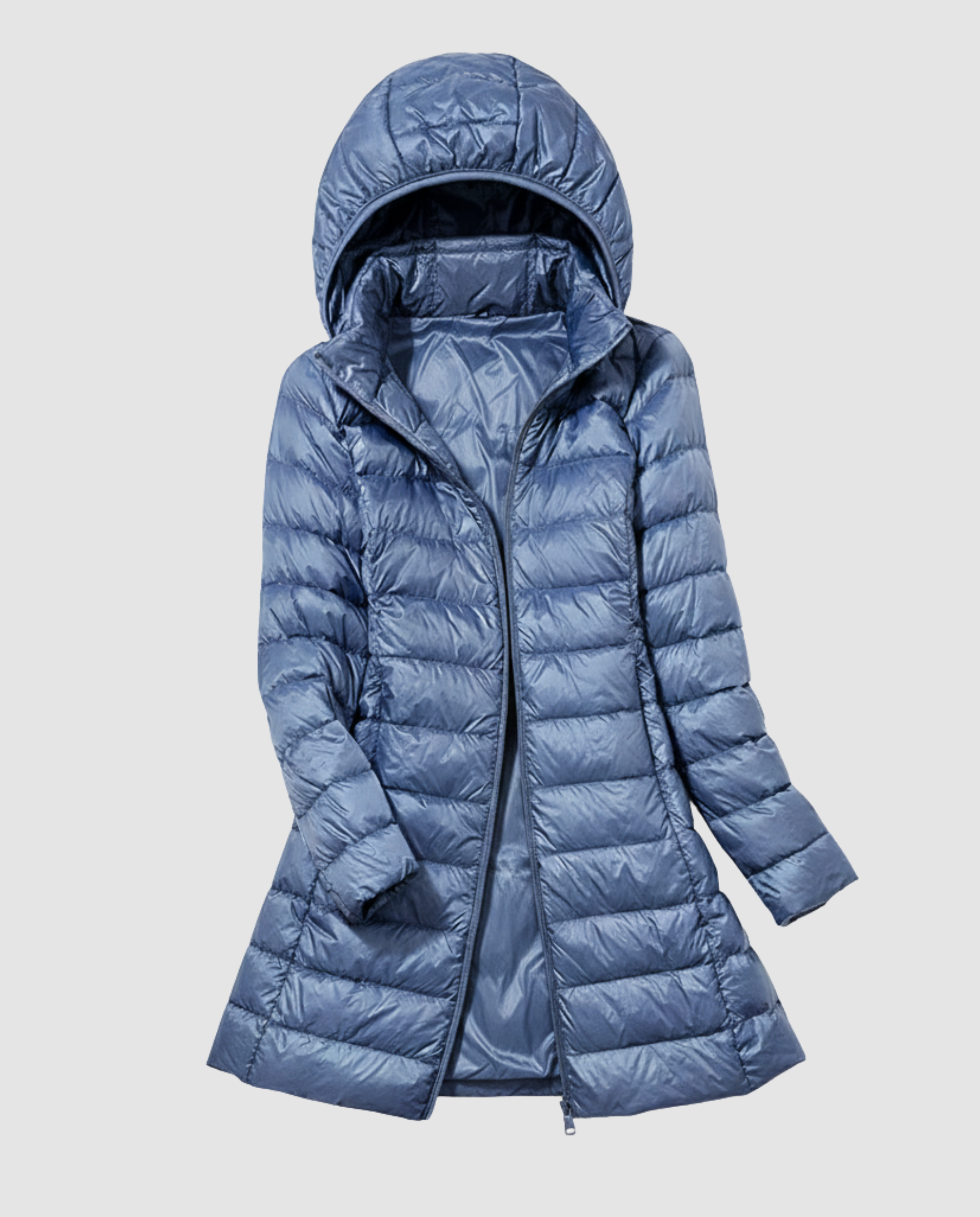 Vreni Schwarz Leichte Slim-Fit Daunenjacke mit Kapuze für Damen | Longline Entendaunen Winter - S/M/L/XL/2XL/3XL