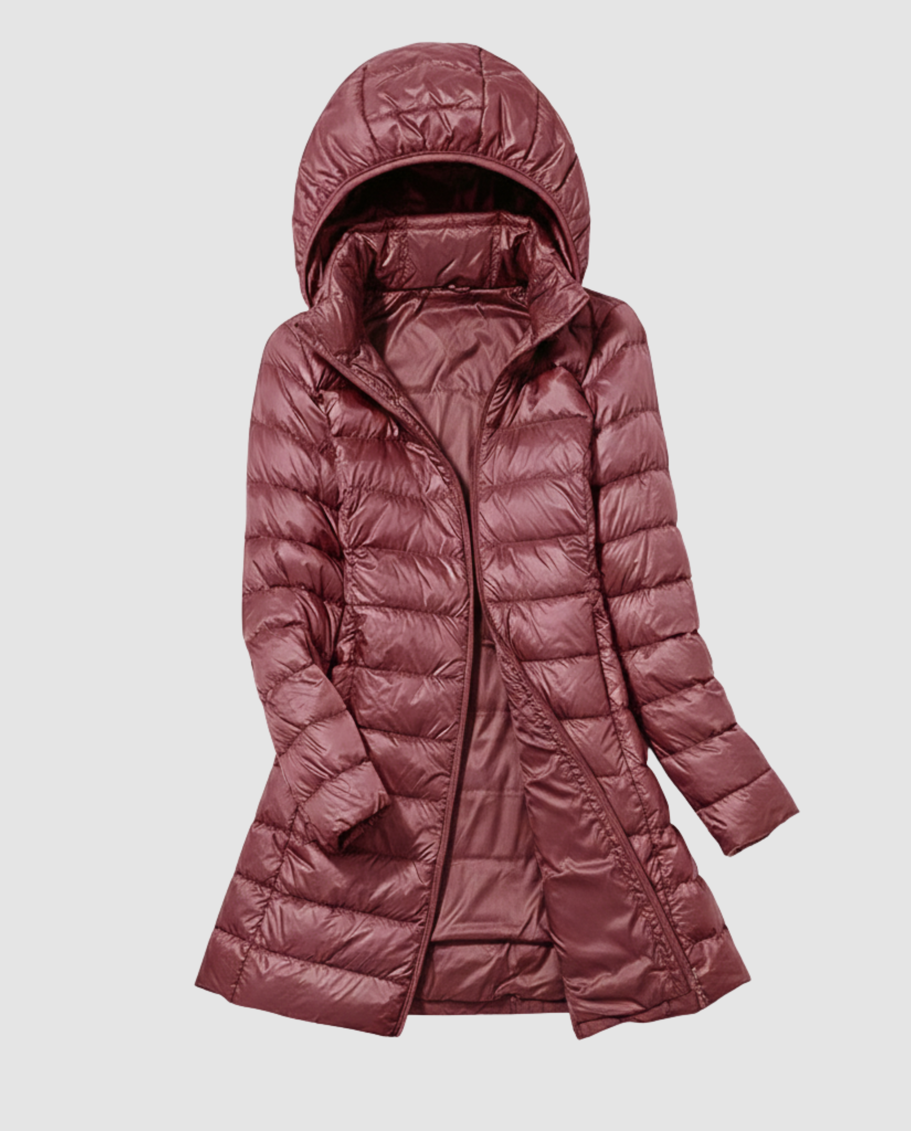 Vreni Schwarz Leichte Slim-Fit Daunenjacke mit Kapuze für Damen | Longline Entendaunen Winter - S/M/L/XL/2XL/3XL
