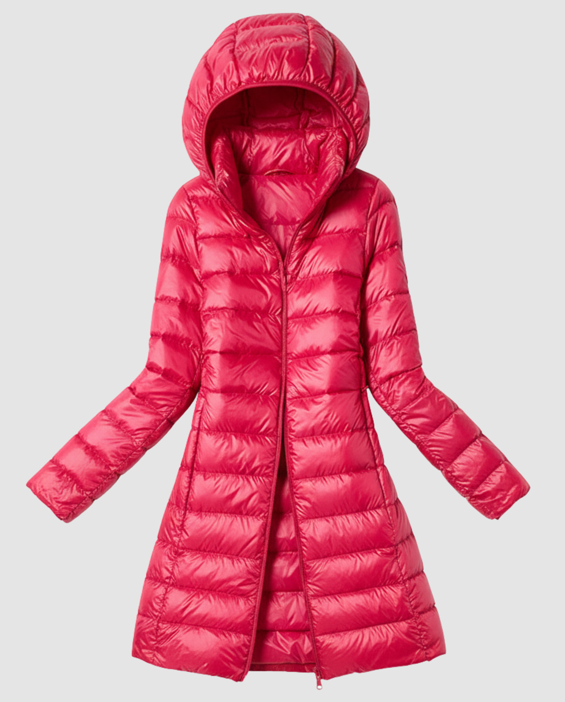 Vreni Schwarz Leichte Slim-Fit Daunenjacke mit Kapuze für Damen | Longline Entendaunen Winter - S/M/L/XL/2XL/3XL