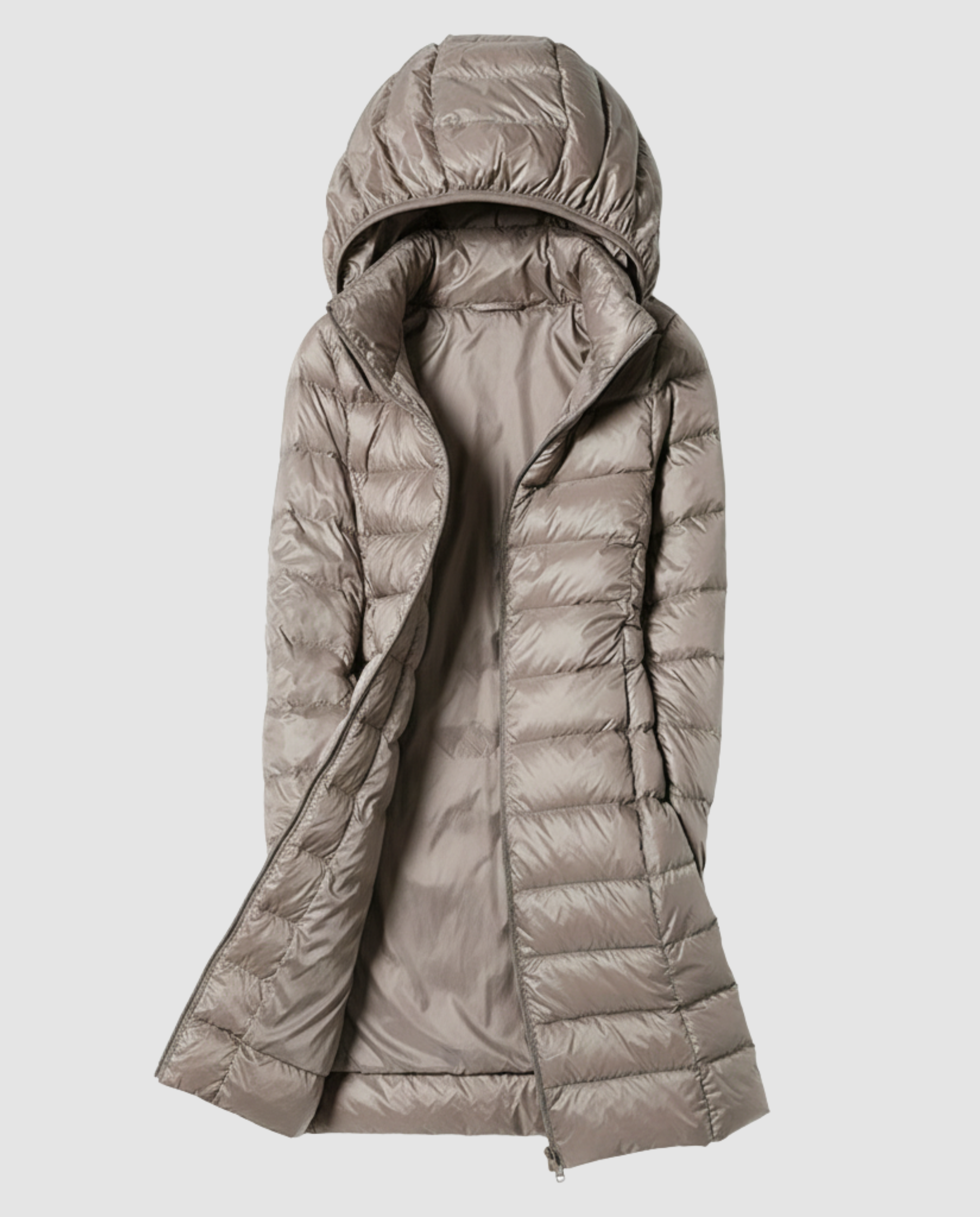 Vreni Schwarz Leichte Slim-Fit Daunenjacke mit Kapuze für Damen | Longline Entendaunen Winter - S/M/L/XL/2XL/3XL
