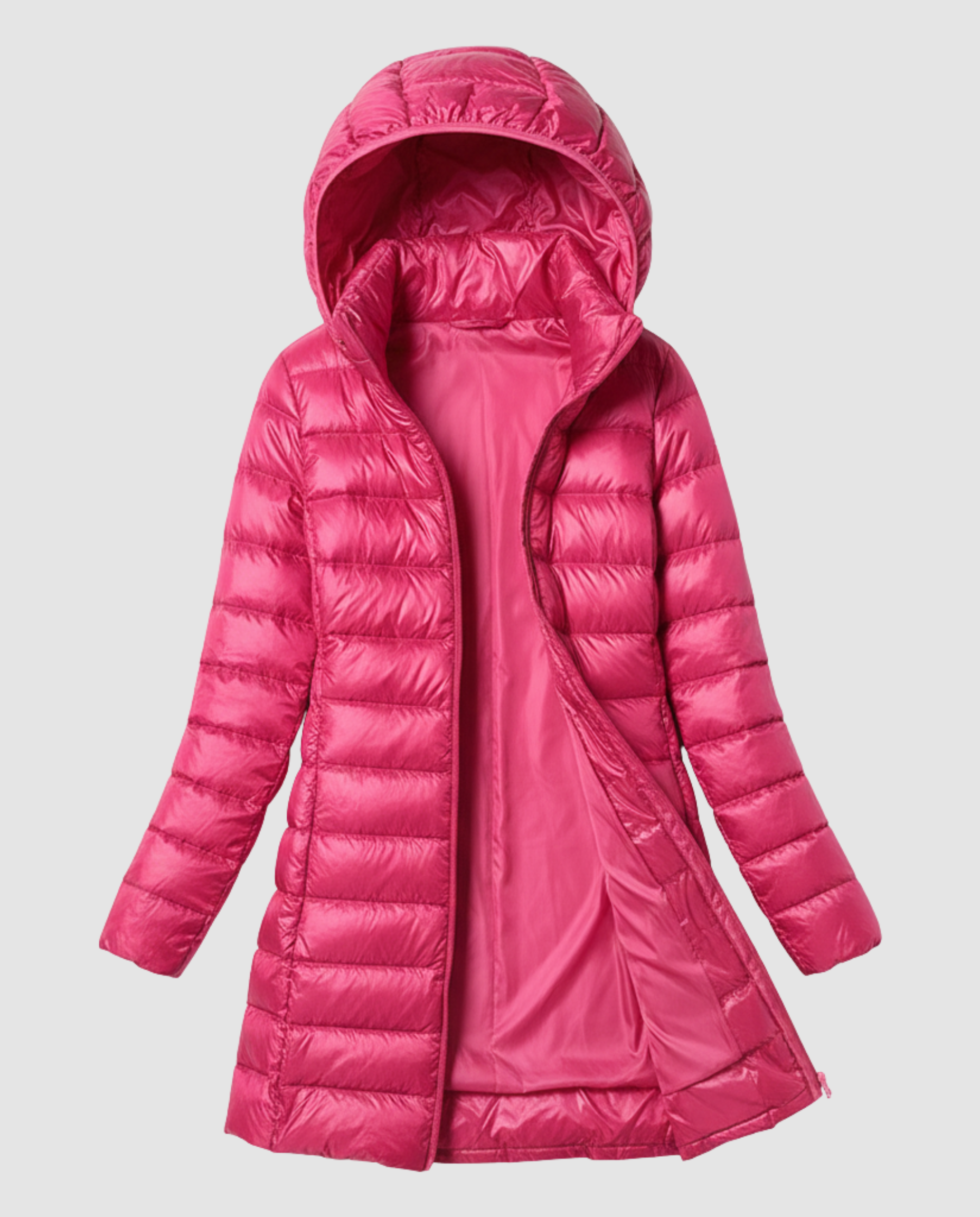 Vreni Schwarz Leichte Slim-Fit Daunenjacke mit Kapuze für Damen | Longline Entendaunen Winter - S/M/L/XL/2XL/3XL