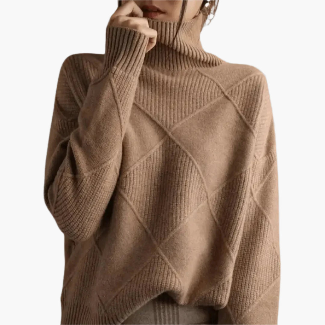 Anita Gelb Oversized Rollkragenpullover mit Rautenmuster für Damen | Casual Büro Herbst - S/M/L/XL/2XL