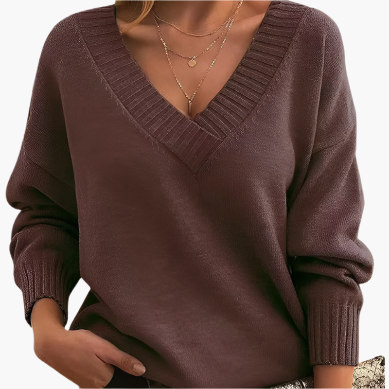 Waltraud Grau Strickpullover mit V-Ausschnitt für Damen | Langarm Winter Casual Büro - S/M/L/XL/2XL