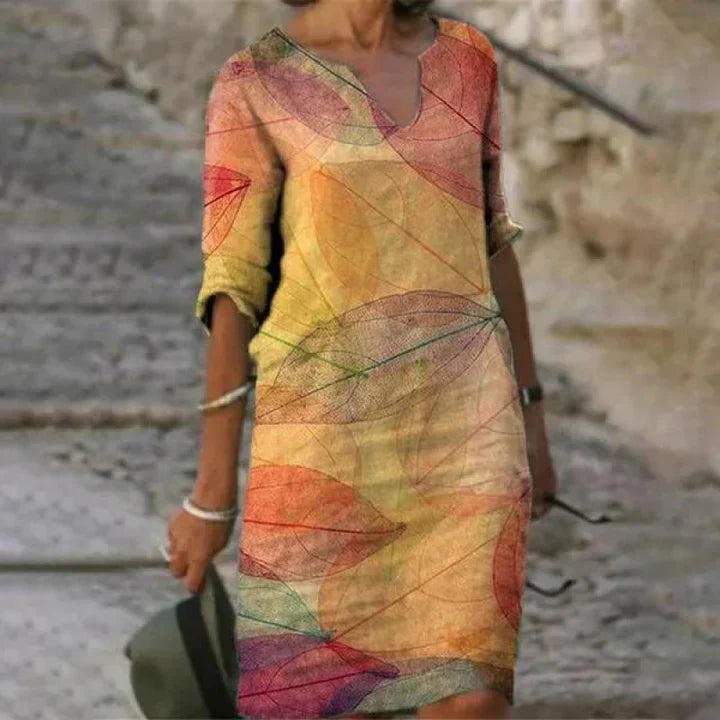 Rosemarie Weiss Bedrucktes Midi-Kleid für Damen mit V-Ausschnitt | Leichter Komfort Alltagsstil - S/M/L/XL/2XL/3XL