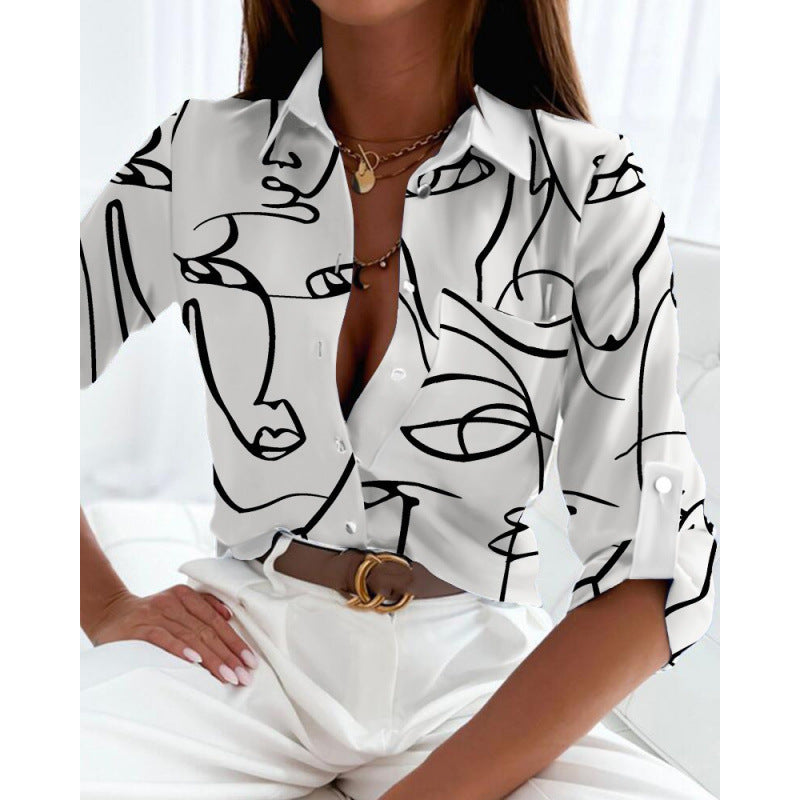 Monika Blau Grafik-Print Hemdbluse für Damen | Leicht und Lässig | Alltag und Freizeit - S/M/L/XL/2XL