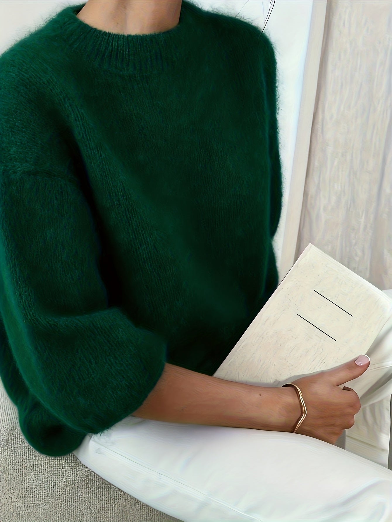 Vreni Khaki Flauschiger Oversized Pullover für Damen | Weicher Rundhalspullover Herbst Winter - XXS/XS/S/M/L/XL/XXL