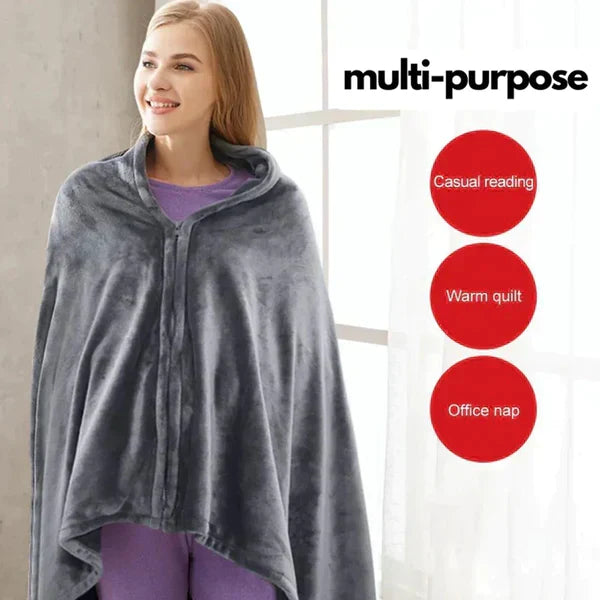 Dorothea Grau Beheizte Fleece-Umhangdecke mit USB-Heizung und 3 Heizstufen | Winter Zuhause Reisen - Einheitsgrösse
