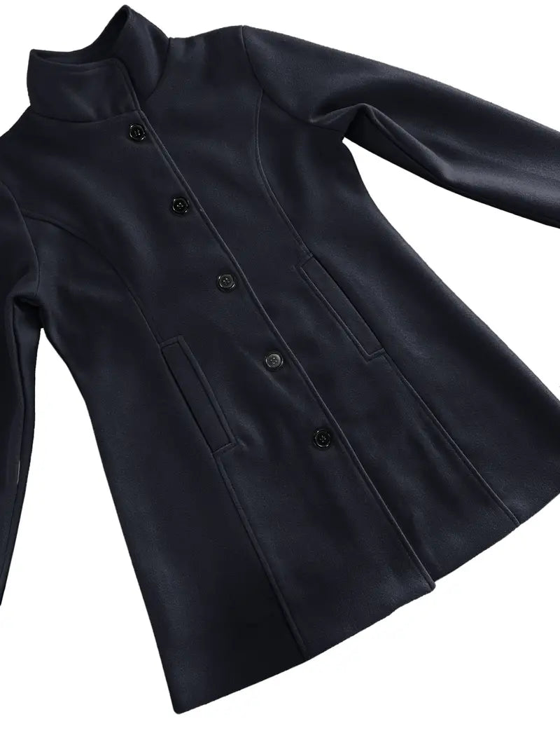 Renate Schwarz Taillierter Einreihiger Mantel für Damen | Eleganter Einknopfverschluss Herbst Casual - S/M/L/XL/2XL