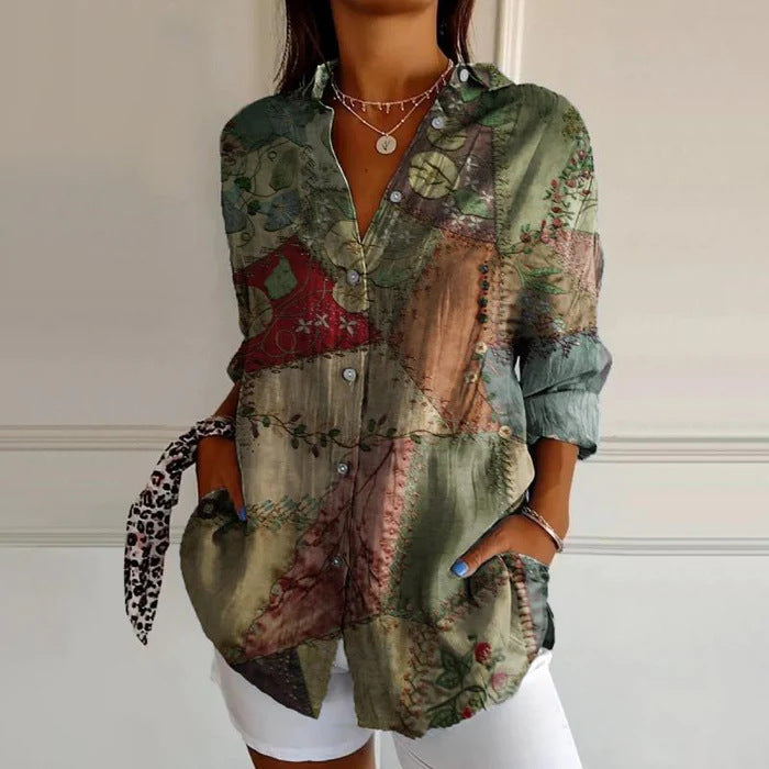 Blaire Damen Bluse | Printdesign mit Knopfleiste, 100% Baumwolle- S-5XL